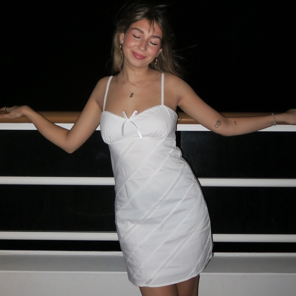 White Lace trim Mini Dress